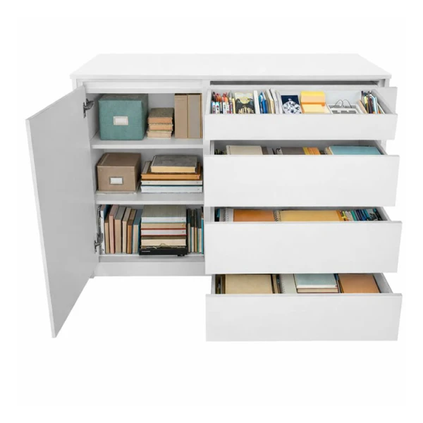 LIFESTYLE CABINET WITH 4 DRAWERS AND 1 DOOR WHITE  | LS-C4L-1D - Image 