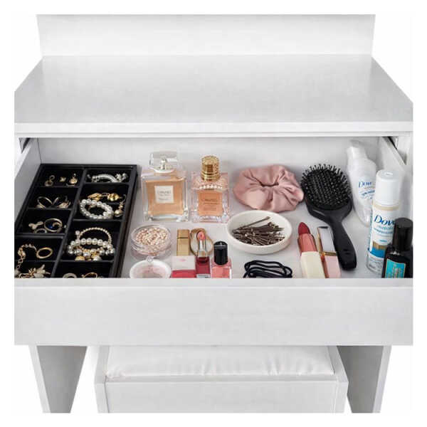LIFESTYLE WHITE DRESSING TABLE WITH MIRROR & COMFORTABLE BENCH | LS-KT - Image 