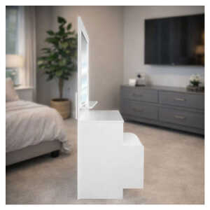LIFESTYLE WHITE DRESSING TABLE WITH MIRROR & COMFORTABLE BENCH | LS-KT - Image 