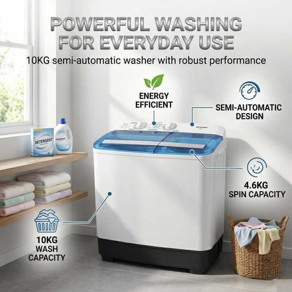 SHARP 10KG SEMI AUTOMATIC WASHER WHITE | MN-10KGT - Image 