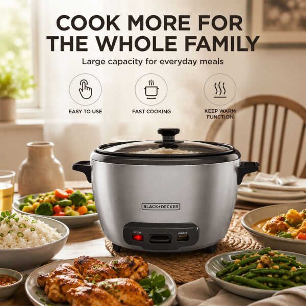 BLACK & DECKER 10 CUPS UNCOOKED RICE COOKER S/S | RC5200M - Image 