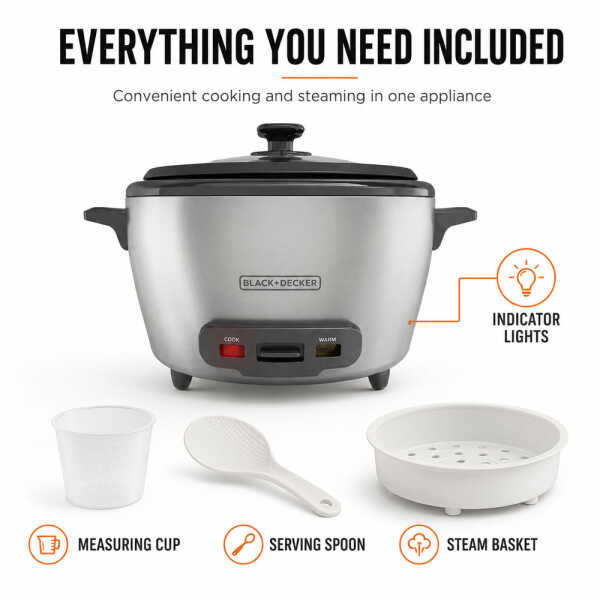 BLACK & DECKER 10 CUPS UNCOOKED RICE COOKER S/S | RC5200M - Image 