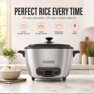 BLACK & DECKER 10 CUPS UNCOOKED RICE COOKER S/S | RC5200M - Image 