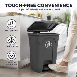 WASTE BIN 50 LTR WITH PEDAL DARK GREY | 8050BK - Image 