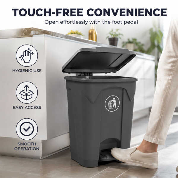 WASTE BIN 50 LTR WITH PEDAL DARK GREY | 8050BK - Image 