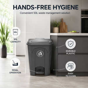 WASTE BIN 50 LTR WITH PEDAL DARK GREY | 8050BK - Image 