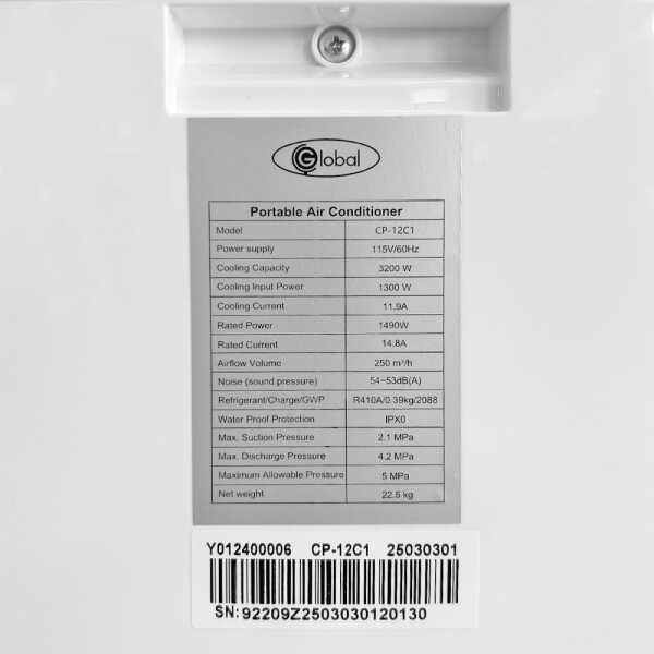 GLOBAL 12000 BTU PORTABLE AIR CONDITIONER | CP12 - Image 