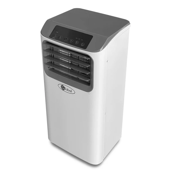 White portable air conditioner on a white background.
