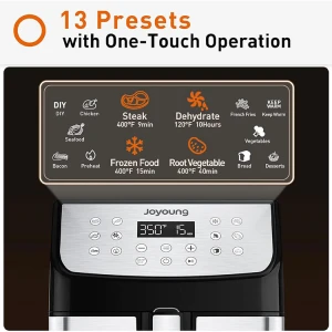 JOYOUNG 13IN1 5.8 QT DIGITAL AIR FRYER OVEN W/120° VISIBLE WINDOW GREY/BLACK | KL55-VF590U - Image 