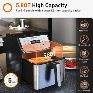 JOYOUNG 13IN1 5.8 QT DIGITAL AIR FRYER OVEN W/120° VISIBLE WINDOW GREY/BLACK | KL55-VF590U - Image 