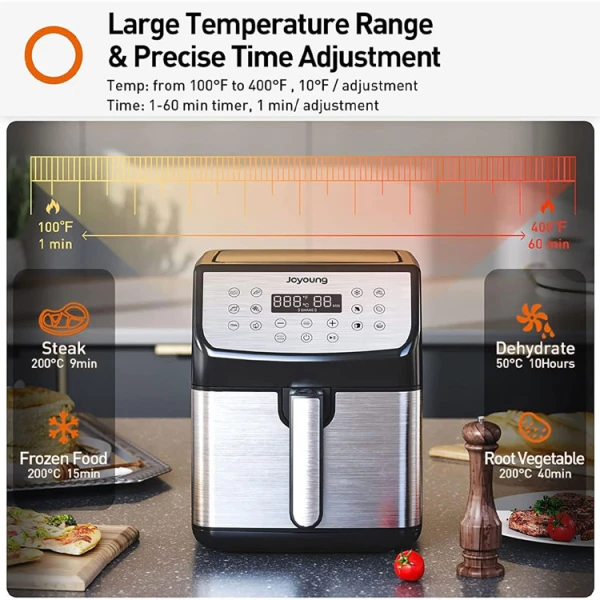 JOYOUNG 13IN1 5.8 QT DIGITAL AIR FRYER OVEN W/120° VISIBLE WINDOW GREY/BLACK | KL55-VF590U - Image 