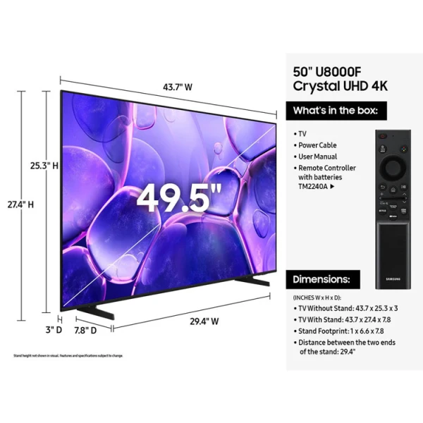 SAMSUNG 50" UHD U8000F 4K SMART TV (2025) | UN50U8000FFXZA - Image 