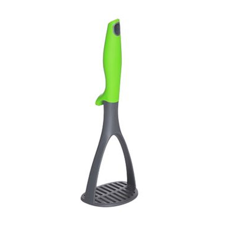 Plastic potato masher with green handle