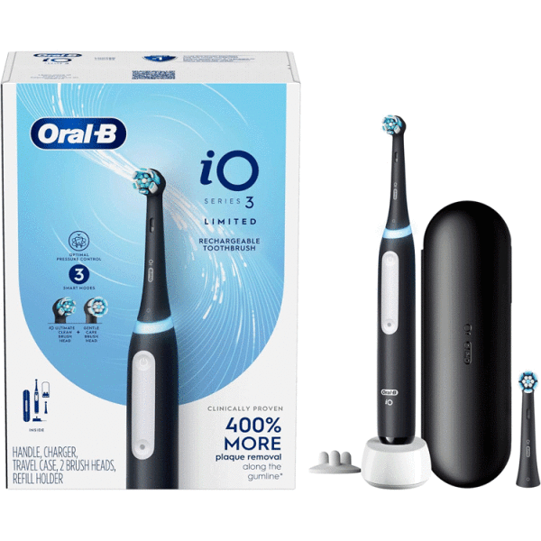 ORAL-B IO SERIES 3 ELECTRIC TOOTHBRUSH, BLACK W/ TRAVEL CASE | IOG3.2Q6.2KD - Image 