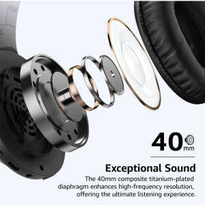TOZO H100 NOISE CANCELLING W/MIC OVER EAR WIRELESS HEADPHONES BLACK | TOZOH100BLK - Image 