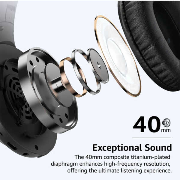 TOZO H100 NOISE CANCELLING W/MIC OVER EAR WIRELESS HEADPHONES BLACK | TOZOH100BLK - Image 