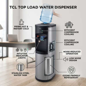 TCL STAINLESS STEEL TOP LOAD WATER DISPENSER 110V-120V GREY+BLACK | TY-LYR15STD - Image 