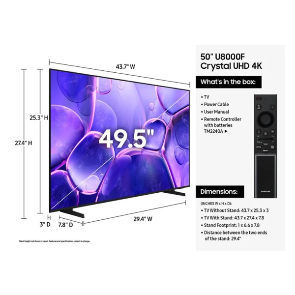 SAMSUNG 50" U8000F 4K LED SMART TV (2025) | UN50U8000FPXPA - Image 