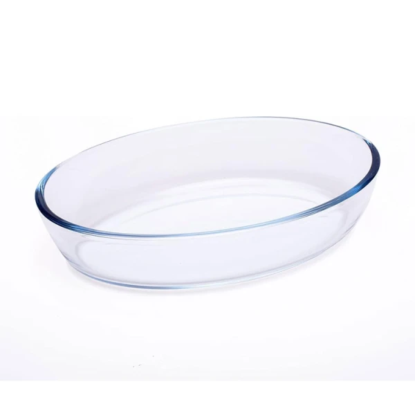 Emerald oval glass bakeware on a white background.