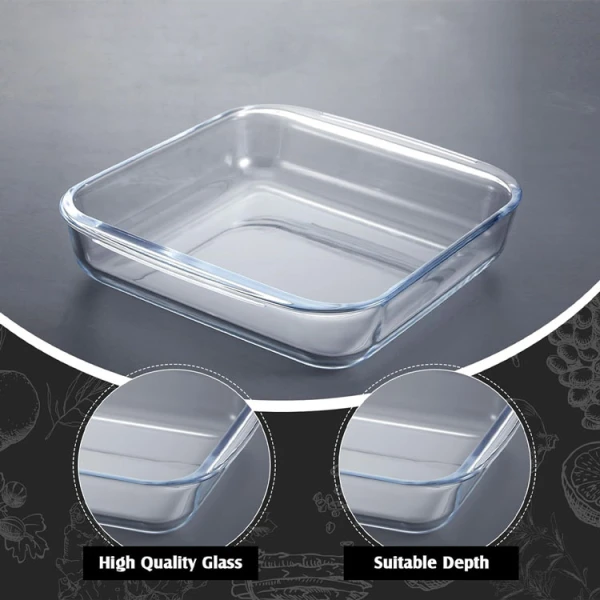  Square glass baking dish for oven use.