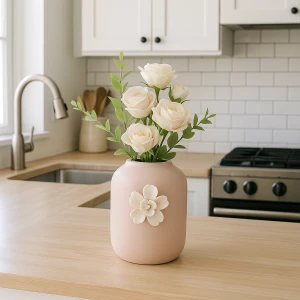 COZY & TRENDY TAUPE ROUND PORCELAIN FLOWER VASE | 2697183 - Image 