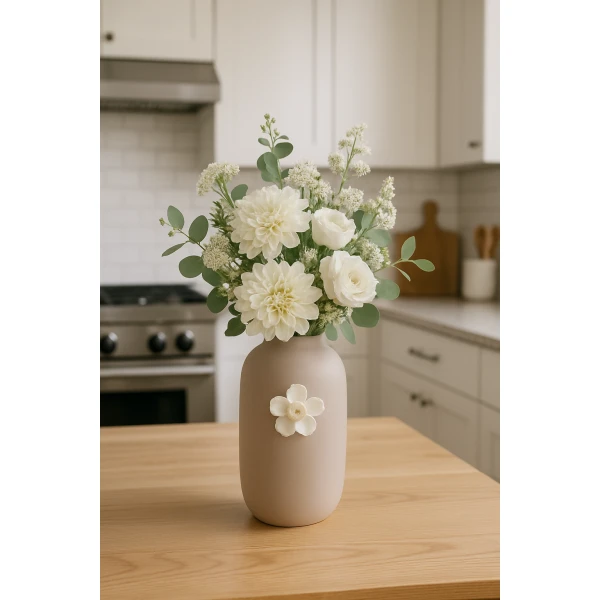 COZY & TRENDY TAUPE ROUND PORCELAIN FLOWER VASE | 2697283 - Image 