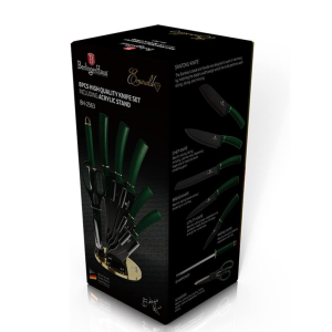 BERLINGER HAUS 8PCS KNIFE SET W/ACRYLIC STAND EMERGENCY METER IN POSITION BLACK GREEN | BH-2563 - Image 