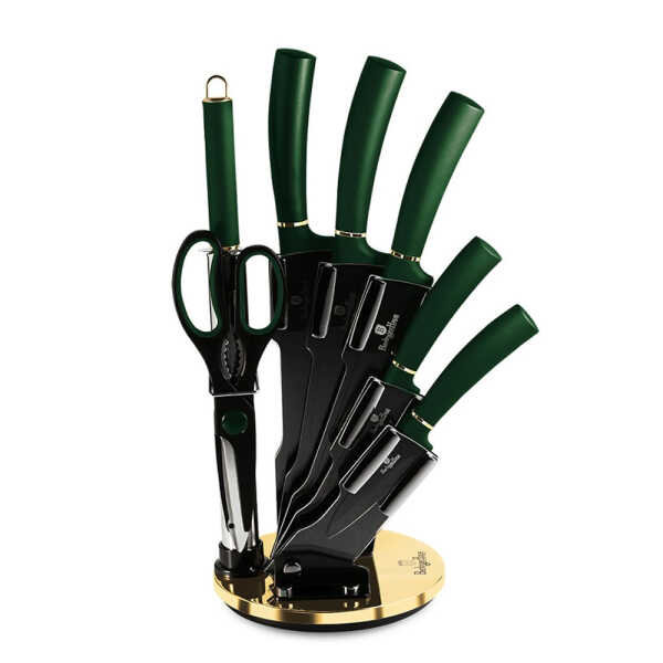 BERLINGER HAUS 8PCS KNIFE SET W/ACRYLIC STAND EMERGENCY METER IN POSITION BLACK GREEN | BH-2563 - Image 