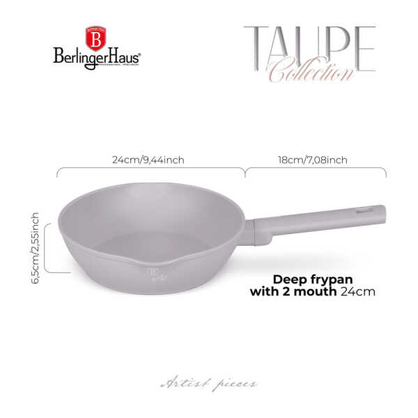 BERLINGER HAUS 24CM DEEP FRYPAN WITH 2 MOUTH TAUPE | BH-8090 - Image 
