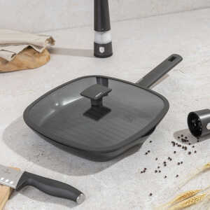 BERLINGER HAUS 28CM GRILL PAN WITH LID ANTHRACITE | BH-8127 - Image 