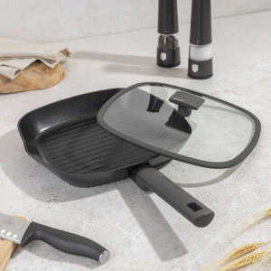 BERLINGER HAUS 28CM GRILL PAN WITH LID ANTHRACITE | BH-8127 - Image 
