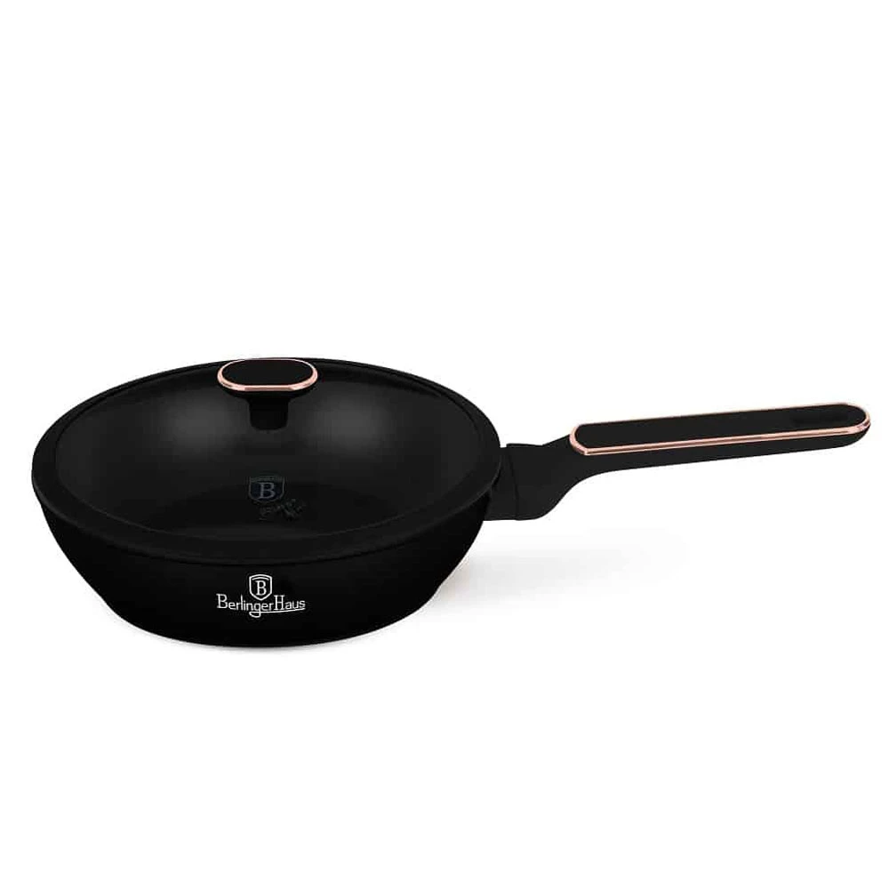 Berlinger Haus 24 cm frypan with lid in elegant Black Rose design.
