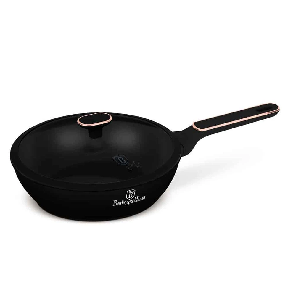 Stylish black and rose gold frying pan with glass lid by Berlinger Haus