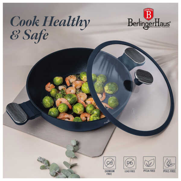 BERLINGER HAUS SHALLOW POT WITH LID 28CM DEEP SEA | BH-8375 - Image 