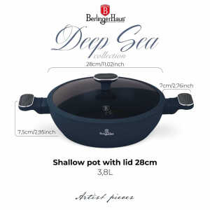 BERLINGER HAUS SHALLOW POT WITH LID 28CM DEEP SEA | BH-8375 - Image 