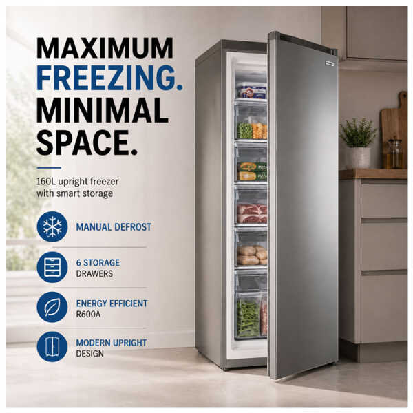PREMIER 5.6 CU.FT (160L) UPRIGHT FREEZER MANUAL DEFROST SS | CGV-8463E1D56TN1-V - Image 