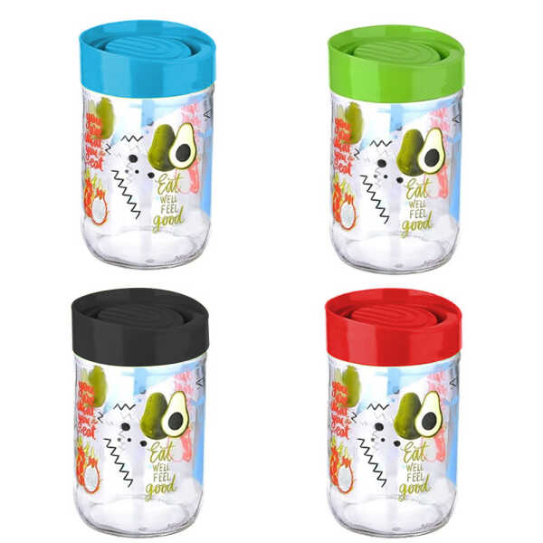 TITIZ URBAN PATTERN GLASS STORAGE JAR WITH LID 660ML | KC-531 - Image 