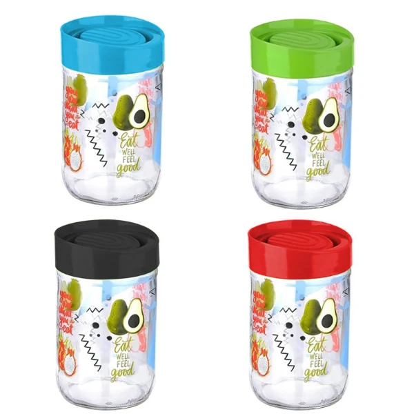 TITIZ URBAN PATTERN GLASS STORAGE JAR WITH LID 660ML | KC-531 - Image 