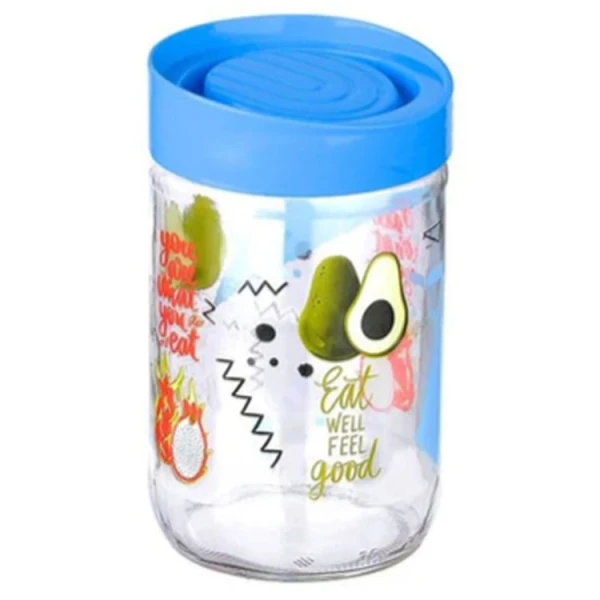 TITIZ URBAN PATTERN GLASS STORAGE JAR WITH LID 660ML | KC-531 - Image 