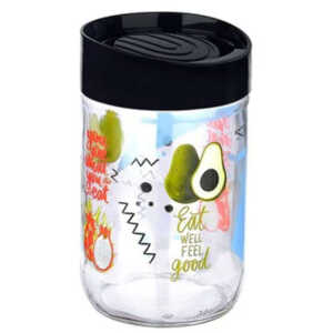 TITIZ URBAN PATTERN GLASS STORAGE JAR WITH LID 660ML | KC-531 - Image 