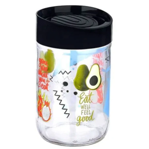 TITIZ URBAN PATTERN GLASS STORAGE JAR WITH LID 660ML | KC-531 - Image 