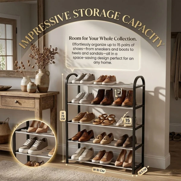 PLASTIC 5 LAYER SHOE RACK W61XD18.5XHa72CM | KT-2713-5 - Image 
