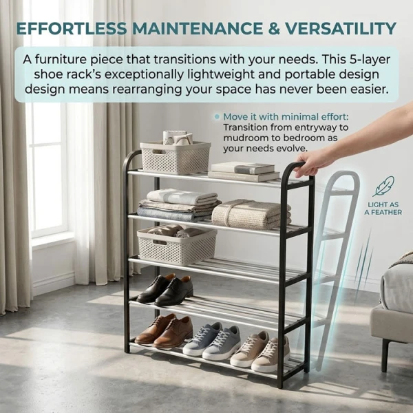 PLASTIC 5 LAYER SHOE RACK W61XD18.5XHa72CM | KT-2713-5 - Image 
