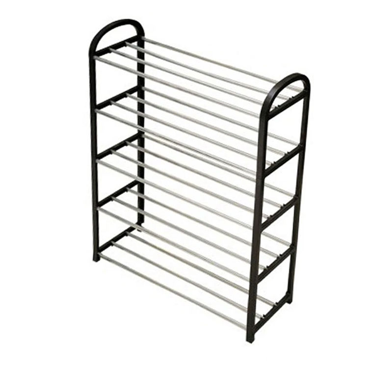 Modern black and grey 5-tier shoe organizer.