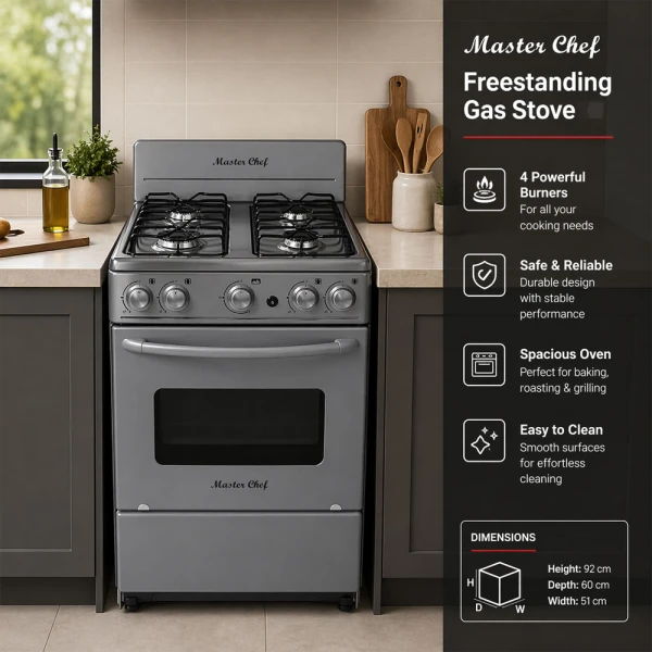 MASTERCHEF 20" 4-BURNERS GAS RANGE GRAY | MC-AT101-5G - Image 