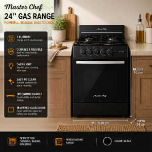 MASTERCHEF GAS RANGE 24" 4-BURNERS BLACK | MC-AT202-1N - Image 