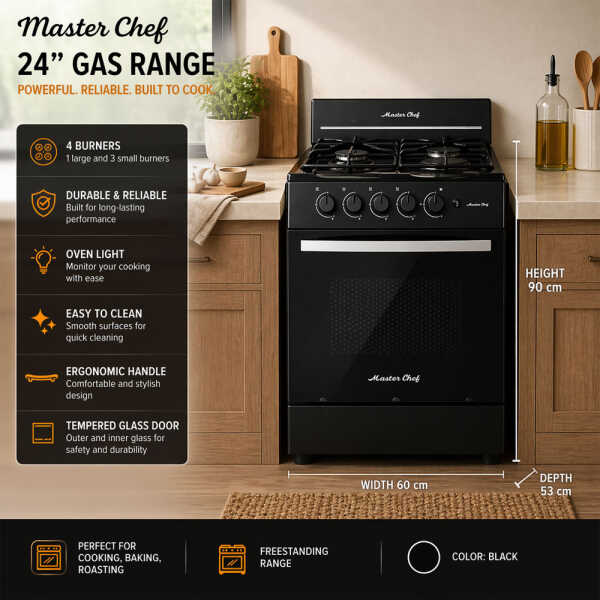MASTERCHEF GAS RANGE 24" 4-BURNERS BLACK | MC-AT202-1N - Image 
