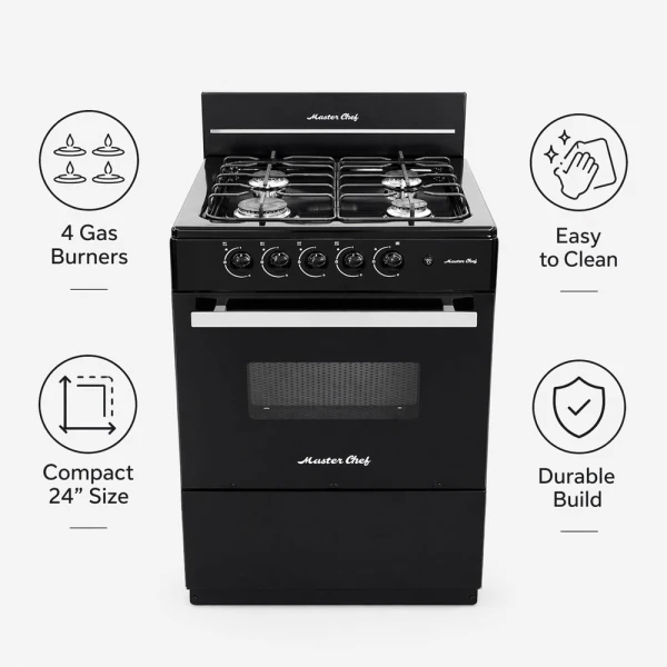 MASTERCHEF 24" 4-BURNERS GASRANGE BLACK | MC-AT202-2N - Image 