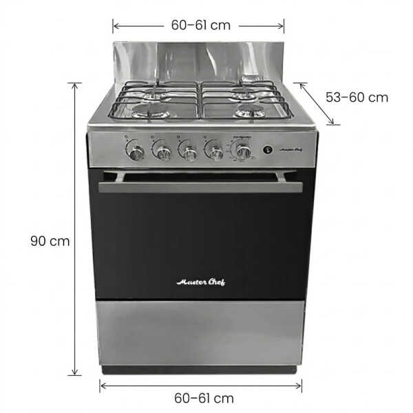 MASTERCHEF 4-BURNER GASRANGE 24", REFLECTIVE GLASS | MC-AT202-4PL - Image 