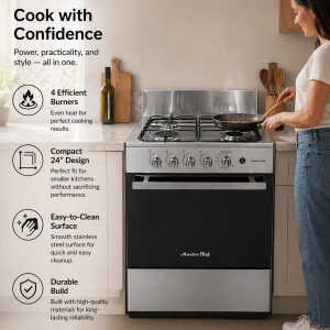 MASTERCHEF 4-BURNER GASRANGE 24", REFLECTIVE GLASS | MC-AT202-4PL - Image 